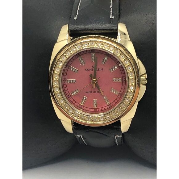 Anne Klein Unisex Black Leather Analog Red Dial Quartz Genuine Wrist Watch OP283 - Picture 1 of 9